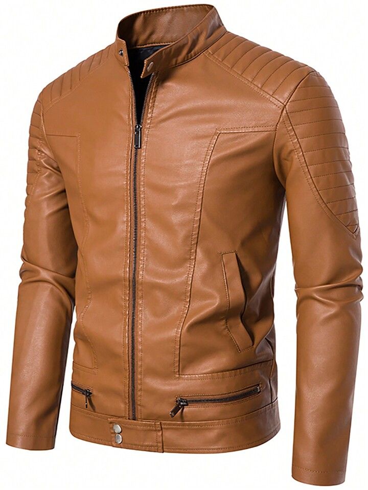 ANTIQ BROWN FAUX LEATHER MEN'S MOTORCYCLE JACKET
