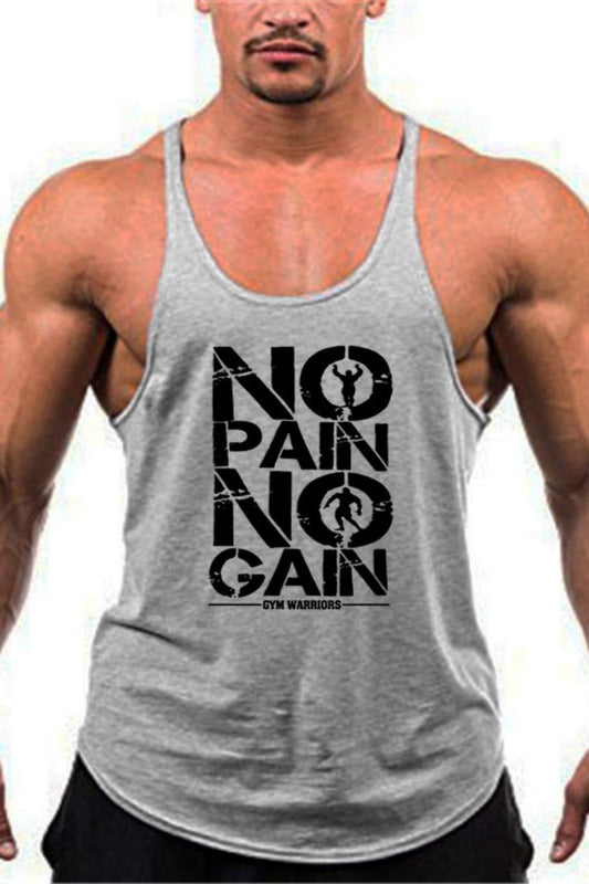 GREY SLEEVELESS MEN'S BODYBUILDING STRINGER TANK TOP