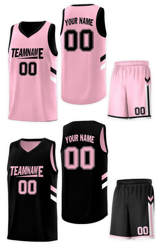 PINK AND BLACK CUSTOM SLEEVELESS BASKETBALL UNIFORM